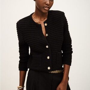 Black Textured Knit Button-Front Jacket